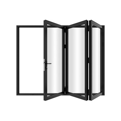96'' x 80'' 3 Panels Aluminum Folding Doors In Black Folded Out From Left To Right