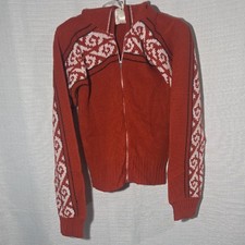 Vintage Boys Medium Hooded Sweater Zip Up Hoodie Orange White Design