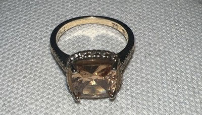 Sterling Silver 925  Gold Vermeil Orange Clear Cz Halo Ring Size 6.5 E22