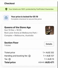 Queens of the Stone Age Concert Ticket 1x Floor - Rod Laver Arena Melbourne VIC
