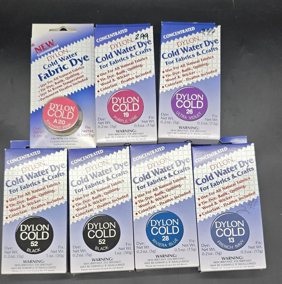 Lote De 7 Tintes Dylon Agua Fría Telas Y Artesanales De Colección Nuevo Antiguo Stock Negro  Foto 2 de 3
