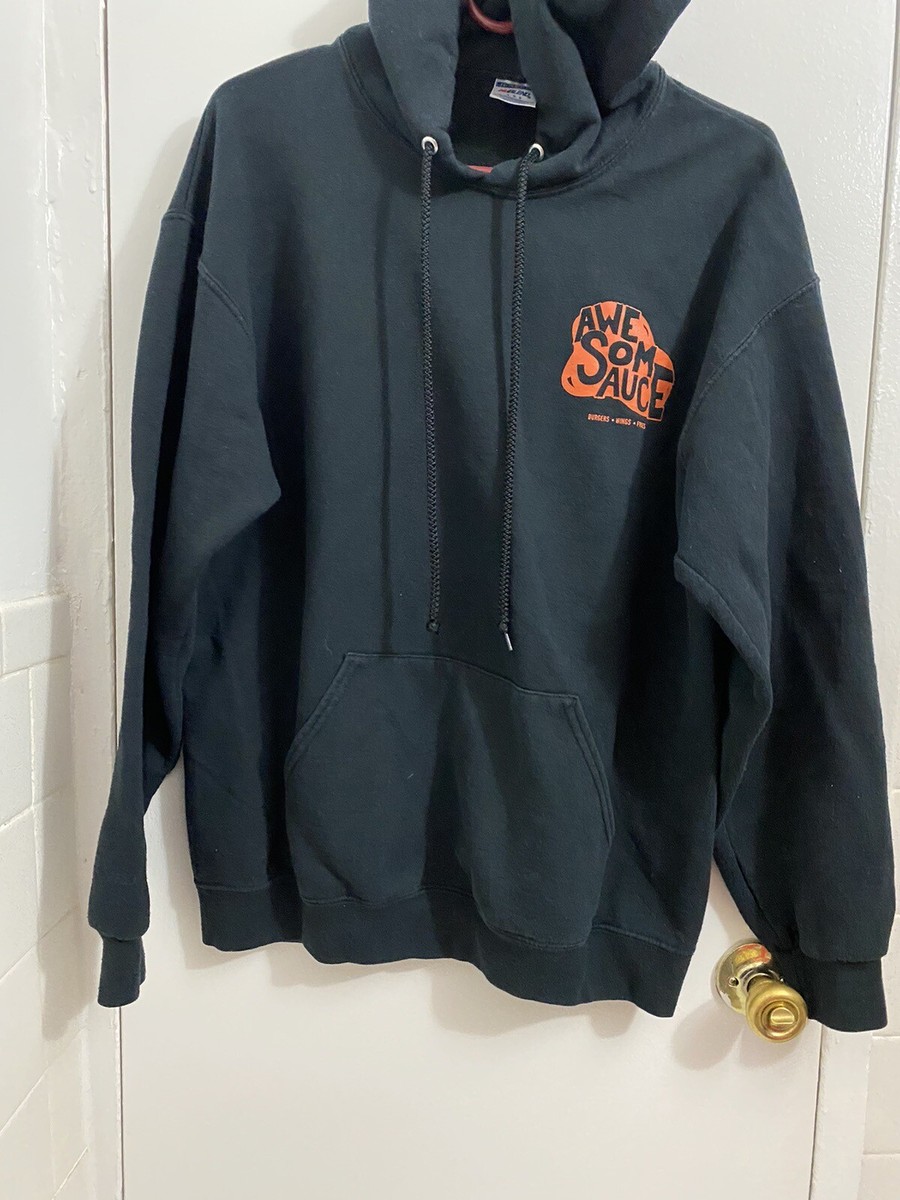 Vintage Jerzees Sweater Mens Large Black Hoodie Pullover 90s 