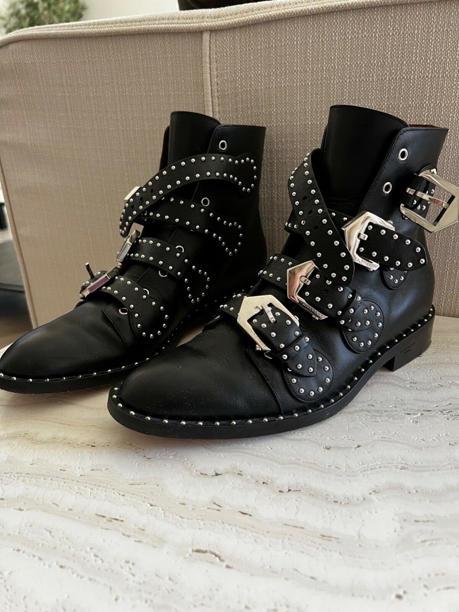 GIVENCHY Women's Black Elegant Studded Leather Ankle Moto Boots