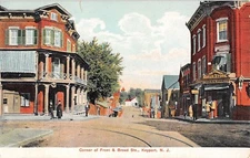 c.1908 Corner Drug Store & Stores Corner Front & Broad Sts. Keyport NJ post card