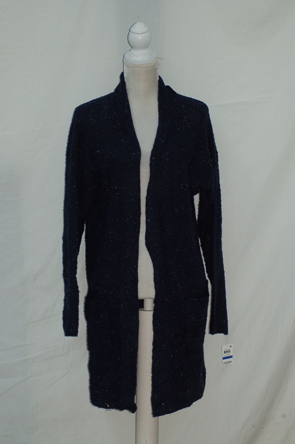 Style & Co. Women's Sweater Tweed Mix Stitch Openfront Cardigan Navy XL