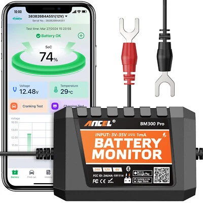 ANCEL BM300 Pro Bluetooth Battery Monitor Charging Cranking System Test & Alarm