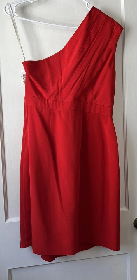 Vestido Shoshanna Gwyneth Rojo Seda Un Hombro Talla 8 Foto 2 de 4