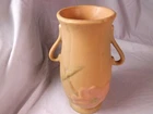 Vintage Weller Art Pottery Embossed Flowers Peach/Green Vase Wild Rose Pattern
