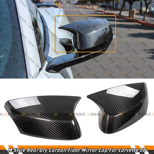 FOR 2020-24 CORVETTE C8 M STYLE REAL CARBON FIBER SIDE MIRROR COVER CAPS OVERLAY
