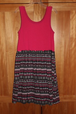 Girl HOT PINK TANK TOP DRESS WITH GEOMETRIC PATTERN SKIRT SUMMER GUC LARGE  10 12 | eBay