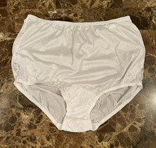 Vanity Fair Sissy Panty LACE Shiny 7/L Star White Slippery Silky Nylon