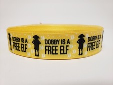 Harry Potter, Dobby is a Free Elf, Yellow Grosgrain Ribbon 1" By the yard NEW