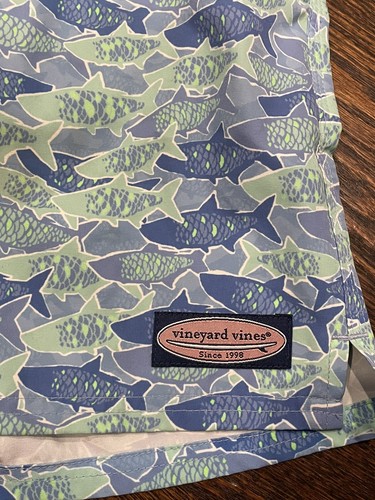 Boys Vineyard Vines Blue Green Sharks Shorts Bathing Suit Youth Medium 12-14 EUC - Picture 2 of 4