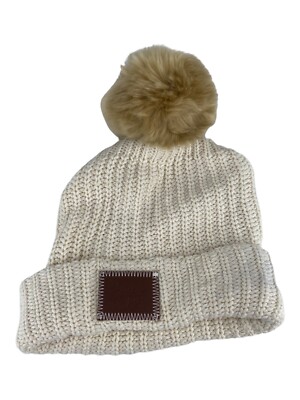 Love Your Melon Women One Size Fits Most PomPom Beanie Hat Beige Tan Faux  Pom