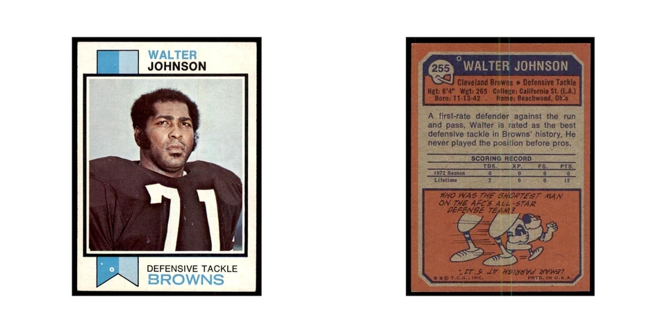 Walter Johnson 1973 Topps #255 Football Cards Football Card EX - Image 3 of 3
