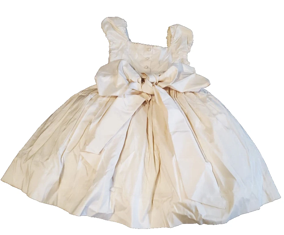 Ralph Lauren Smocked Mulberry 100% Silk Vintage Girls Dress  Ivory/Crem SZ 3T - Image 3 of 4