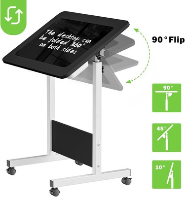 Small Portable Foldable Adjustable Height Laptop Desk with Wheels and Drawer