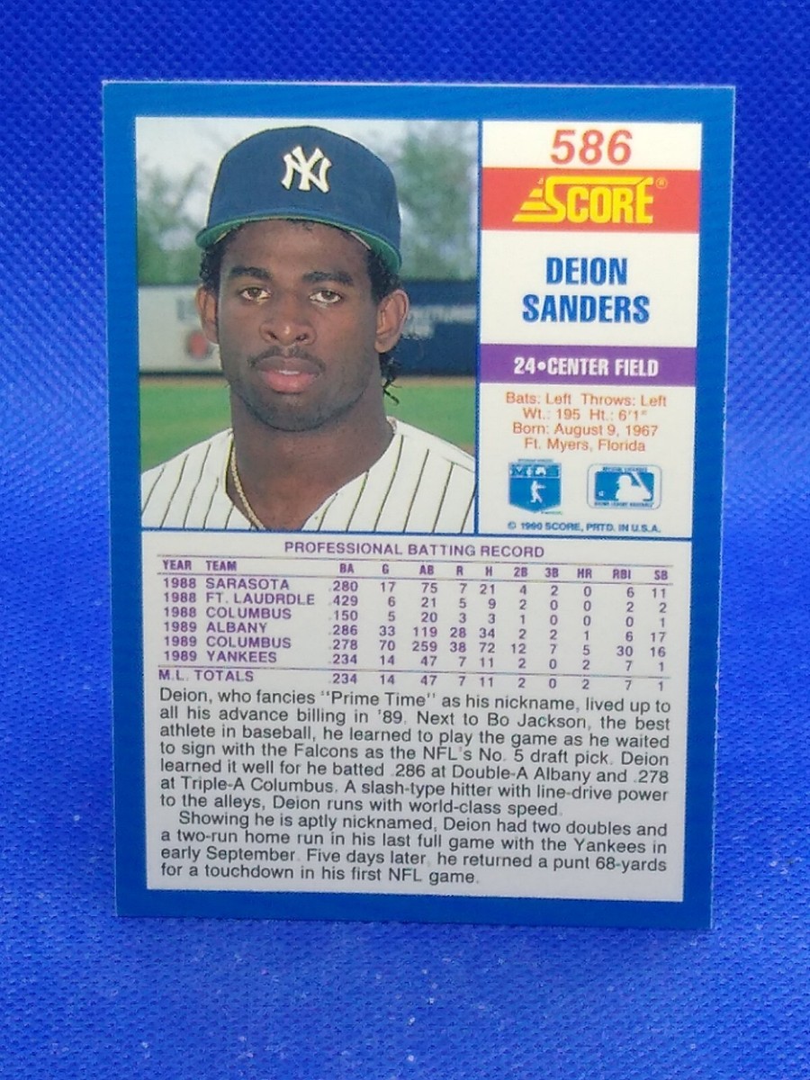 1990 Score Deion Sanders #586 Baseball Card New York Yankees