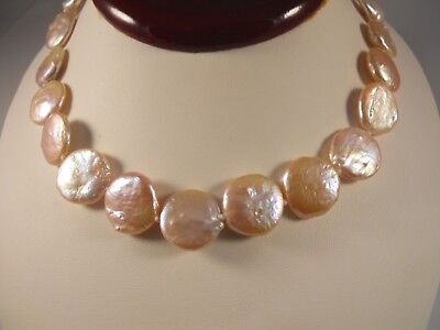 Coin Pearl Necklace with Round Silver Clasp Pink 