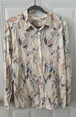 ORVIS  Women L (Large)  100% Silk Floral Button Down Top Classic Blouse NWOT