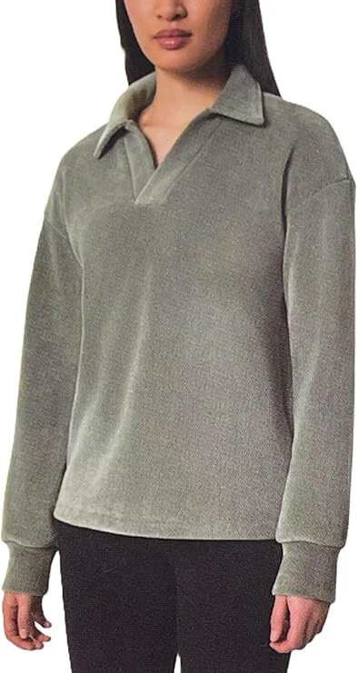 Mondetta Ladies' Corduroy Fleece Pullover, Green, S