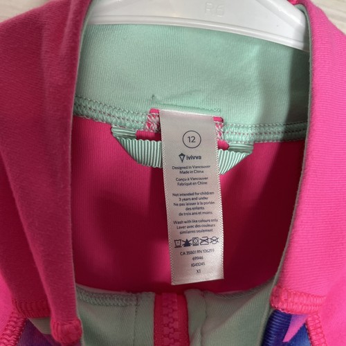 Ivivva Perfect Your Practice Jacket Top Pink Purple Diamond Girls 12 Thumb Holes - Picture 4 of 7