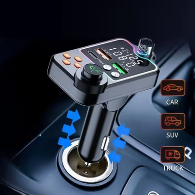 Bluetooth 5.0 Car Charger Dual USB Type C Quick Charger FM Transmitter Adapter