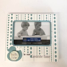 Wooden Baby Photo Frame With Stand for BATH TIME Photo 4x6", White Blue