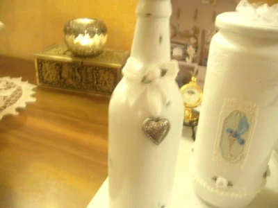 Upcycling  2erSet 1 Glas 1 Flasche Kerze Unikat Shabby chic Landhaus Brocante    - Bild 1 von 4