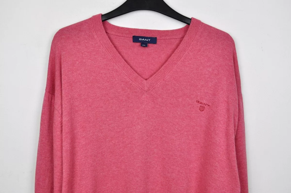 GANT Mens 2XL Cotton Sweater Pullover V-Neck Pink Salmon Jumper Knit Smart  Work