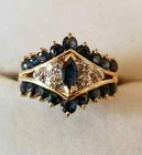 Art Deco Style Marquise Sapphire & Lab Created Diamond 14K Yellow Gold FN Ring