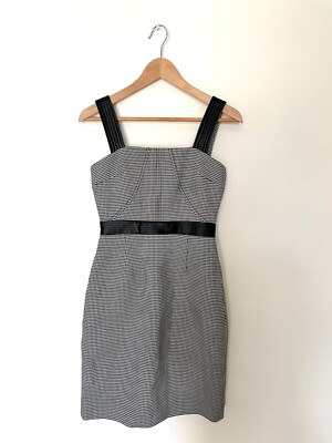 Toccin Houndstooth Black White Pattern Mini Dress with Leather Accent -  Size 0 | eBay
