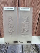 Stampin Up CELEBRATION DUO Embossing Folders USED set of 2 HELLO CELEBRATE