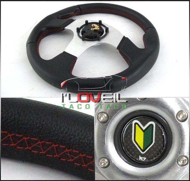 320mm 6-Bolt Mounting Super Light Weight Aluminum Black Steering Wheel + Button Foto 3 de 3
