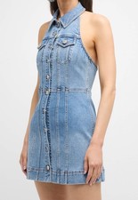 Alice + Olivia Kendall Denim Halter Mini Dress Size 12 Ivy Blue Festival Western