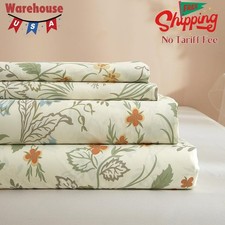 Vintage Flowers Full Size Sheets Set -Green Floral Cooling Bed Sheet 4 Piece Set