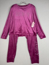 Juicy Couture Pajama Set Womens XL Purple Berry Glam Velour Rhinestone 2 Piece