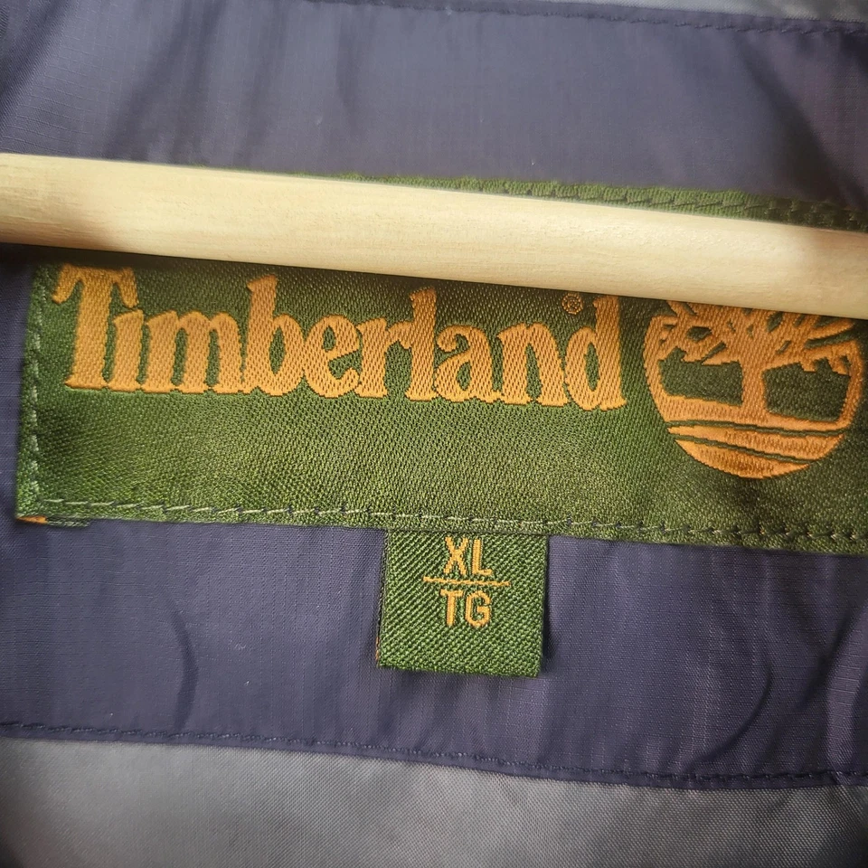 Timberland Vest Mens XL Navy Tan Corduroy Yoke Puffer Quilted Snap Front Logo - Image 3 of 4