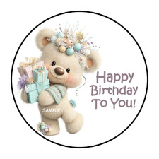 30 TEDDY BEAR HAPPY BIRTHDAY ENVELOPE SEALS LABELS STICKERS 1.5" FAVORS TAGS