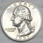 1957-P PROOF WASHINGTON QUARTER IN HIGH-QUALITY CONDITION, EXCELLENT DETAIL 90%