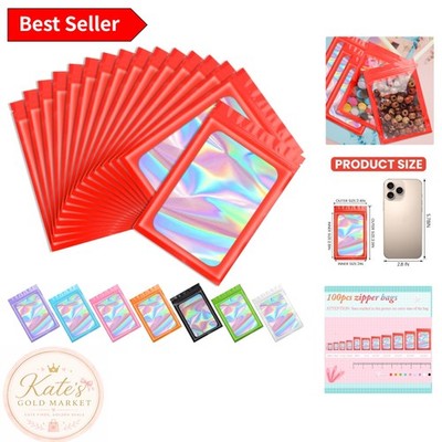 Red Holographic Mylar Bags - 100 Pcs Food and Jewelry Storage Solutions