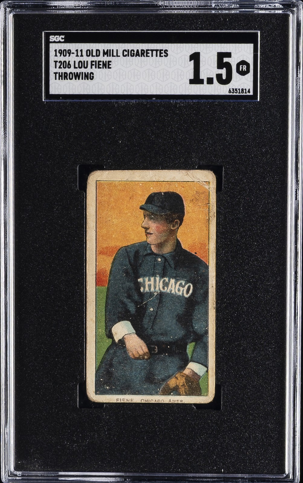 1909-11 OLD MILL CIGARETTES T206 THROWING LOU FIENE SGC 1.5