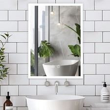 LED Lighted White Bathroom Mirror Cabinet Anti-Fog Smart Touch Linear Dimming