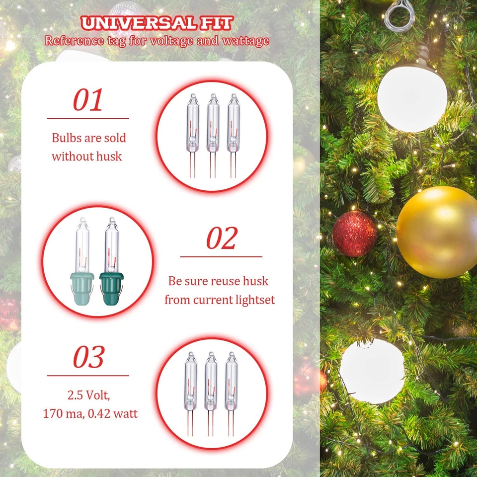 100Pcs 2.5V Mini Christmas Tree Light Bulbs Clear Indoor Outdoor Replacement - Image 4 of 4