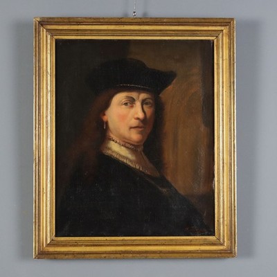 Antikes Gemälde Porträt von Rembrandt Öl auf Leinwand XIX Jhd Originell