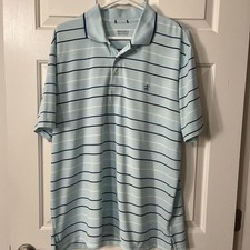 Brooks Brothers Striped Blue Polo Shirt Short Sleeve Polyester Men's XL Logo
