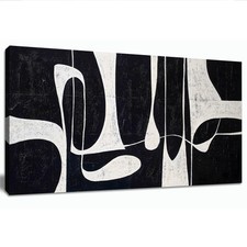 Black and White Abstract Wall Art for Living Room Minimalist Line Large Canva...