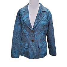 Chico's Sz 1 Turquoise Blue Green Black Lace Blazer Jacket Career Chicos Sz 8 M