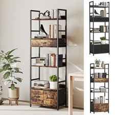 Tall Bookcase with 4 Shelves and 3 Fabric Drawers for Home Office