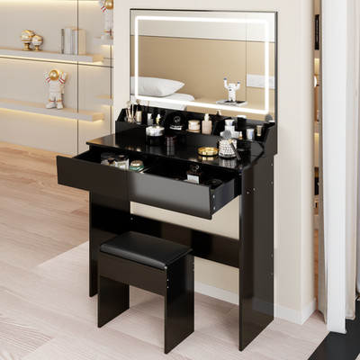 31.5in MDF Makeup Vanity Table Set 3 Color Dimmable Touch Light Large Storage